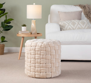 English Elm Braided Round 16" Ottoman In Cream Velvet – Chic Multi-Purpose Accent For Modern Living Spaces B116135815