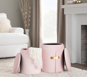 English Elm Dahlia Velvet Nesting Ottoman Set with Gold Accent — Glam Contemporary Duo, Removable Lid, Stylish Upholstery Pink B116135787