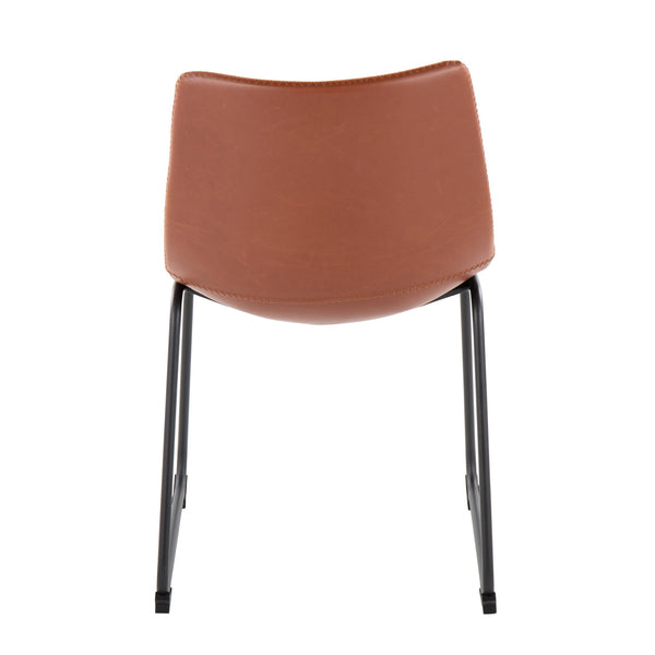 English Elm Duke Industrial Side Chair Set of 2 - Cognac PU Leather Cushioned Seats, Black Steel Legs, Sturdy Design B116135625