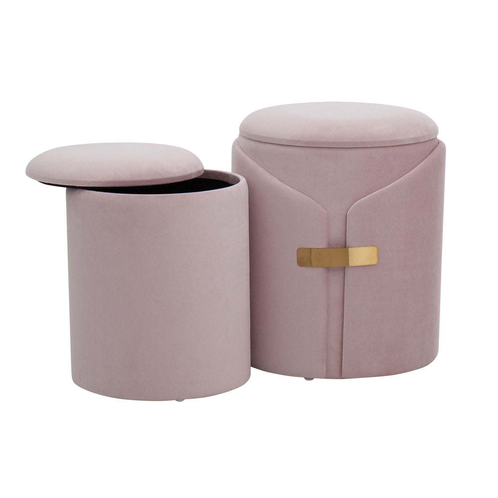 English Elm Dahlia Velvet Nesting Ottoman Set with Gold Accent — Glam Contemporary Duo, Removable Lid, Stylish Upholstery Pink B116135787