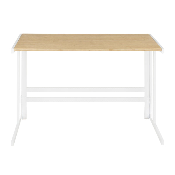 English Elm Roman Industrial Bamboo Desk with White Metal Frame, 49" Fixed-Height Workstation, Natural Finish B116135780