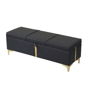 English Elm 2-Pieces Queen Upholstered Platform Bed with Hydraulic Lift and Spacious Storage Ottoman, Elegant Gold Trim Black 50 L x 16 W x 13 H N733S207778B
