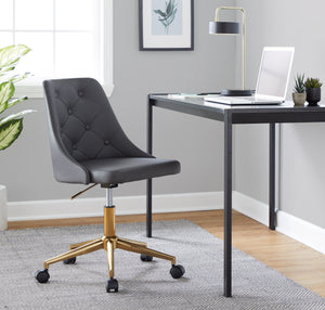 English Elm Marche Modern Swivel Task Chair In Grey Faux Leather With Gold Base & Smooth Casters For Home Office B116135734