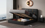 English Elm Queen Size Upholstered Platform Bed With Hydraulic Storage System,No Box Spring Needed,Black