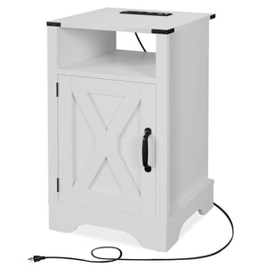 English Elm Farmhouse Rustic Nightstand Set of 2 with Built-in Charging Station and Open Display Shelf White B082134941