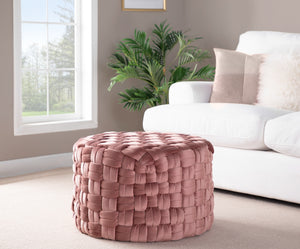 English Elm Braided Round 24" Ottoman In Luxurious Blush Pink Velvet - Chic Multi-Purpose Accent For Any Space B116135822