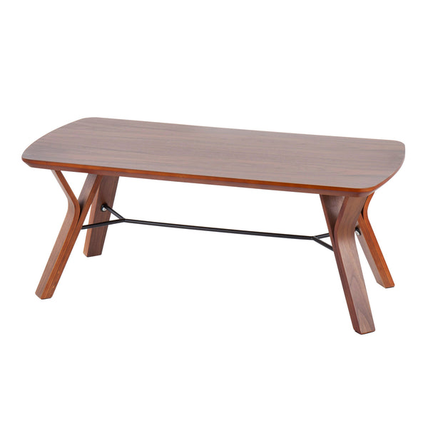 English Elm Folia Walnut Wood Mid-Century Bench by LumiSource — 44" Two-Seater, Sleek Retro Design for Entryway B116135594