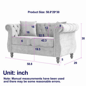 English Elm 58.8" Velvet Chesterfield Sofa Tufted Button Back Nailhead Trim Two Seat Beige W834S00575