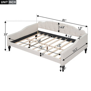English Elm Full Full Size Upholstered Tufted Daybed in Beige Linen with Wingback Silhouette, Foam-Padded Glam GX001325AAA