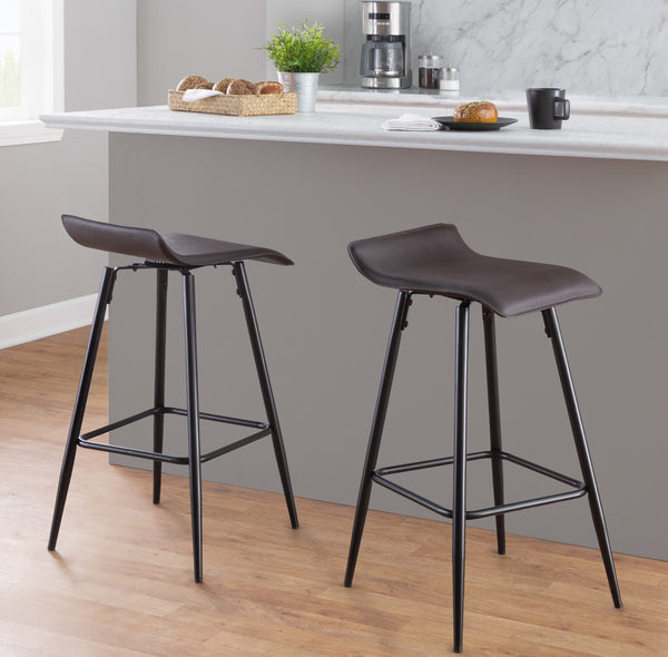 English Elm Ale 26" Counter Stool Set of 2 — Contemporary Espresso PU Low-Back Seats with Black Steel Frame B116135547
