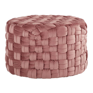 English Elm Braided Round 24" Ottoman In Luxurious Blush Pink Velvet - Chic Multi-Purpose Accent For Any Space B116135822