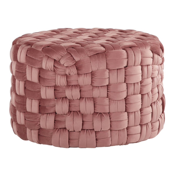 English Elm Braided Round 24" Ottoman In Luxurious Blush Pink Velvet - Chic Multi-Purpose Accent For Any Space B116135822