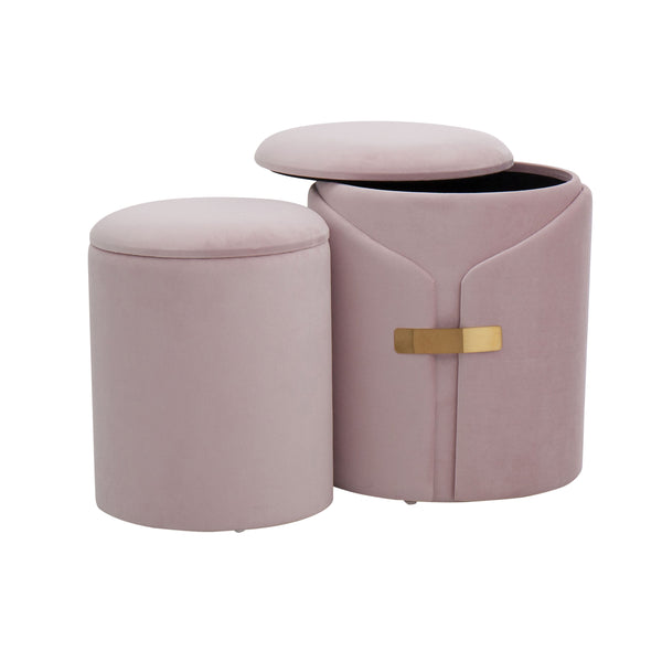 English Elm Dahlia Velvet Nesting Ottoman Set with Gold Accent — Glam Contemporary Duo, Removable Lid, Stylish Upholstery Pink B116135787