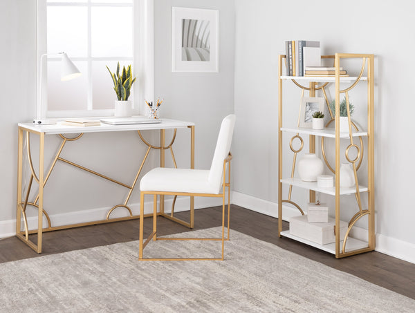 English Elm Constellation Sleek Contemporary Desk with Gold Metal Frame and Wood Top — Modern Home Office Statement White B116135761