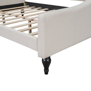 English Elm Full Full Size Upholstered Tufted Daybed in Beige Linen with Wingback Silhouette, Foam-Padded Glam GX001325AAA