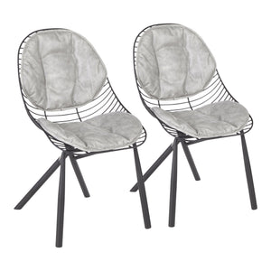 English Elm Wired Modern Dining Chair with Black Metal Frame and Plush Faux Leather Cushions - Set of 2 Grey B116135657