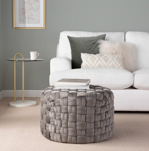 English Elm Braided Round Velvet Ottoman 24" by LumiSource — Stylish Braided Design, Foam-Padded Multiuse Seat Grey B116135820