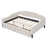 Full Size Upholstered Tufted Daybed with 2 Drawers, Beige 