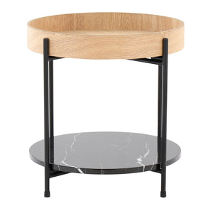 English Elm Daniella Round End Table – Contemporary Black Metal Frame, Natural Wood Top & Faux Black Marble Shelf (19") B116135841