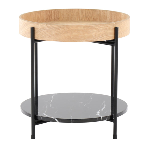 English Elm Daniella Round End Table – Contemporary Black Metal Frame, Natural Wood Top & Faux Black Marble Shelf (19") B116135841