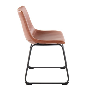 English Elm Duke Industrial Side Chair Set of 2 - Cognac PU Leather Cushioned Seats, Black Steel Legs, Sturdy Design B116135625