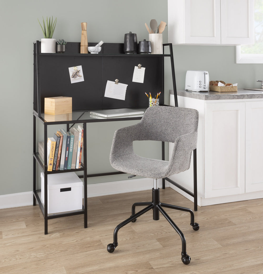 English Elm Geo Geo Tier Contemporary Glass Desk with Metal Frame and Storage Shelves for Modern Home Office Black B116135770