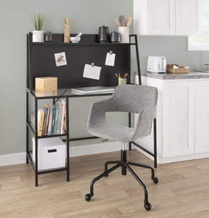 English Elm Geo Geo Tier Contemporary Glass Desk with Metal Frame and Storage Shelves for Modern Home Office Black B116135770