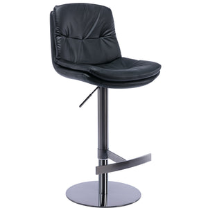 English Elm Swivel Stainless Steel Bar Stool with Faux Leather Backrest, Adjustable Height 21.7-31.5" Comfort Seat Black W2195135494