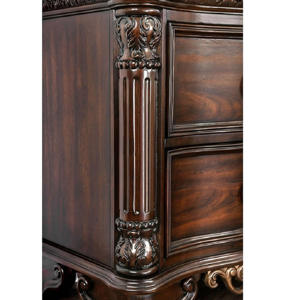 English Elm 1pc Nightstand Elegant Brown Cherry Solid Wood 2-Drawer Traditional Marble Top Felt-Lined Drawer B011135533