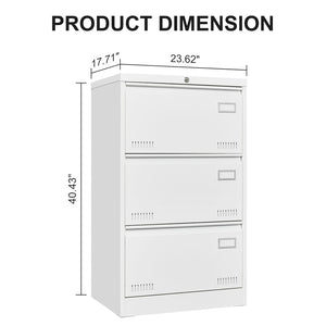 English Elm Filing Cabinet 3 Drawer Lateral Metal Unit with Lock for Home Office Document Storage W1247118745