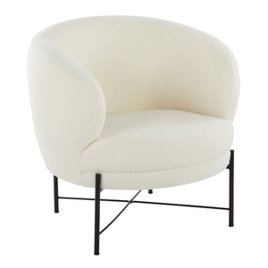 English Elm Chloe Modern Accent Chair White Sherpa Upholstery with Cushioned Seat and Black Metal Frame, Sleek Rounded Backrest — Contemporary Comfort B116135637