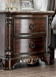 1 Piece Traditional Brown Cherry Nightstand, Solid Wood, 2 Drawers, Metal Glides, Brass Handles