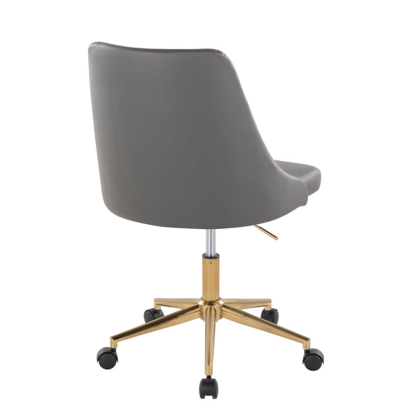 English Elm Marche Modern Swivel Task Chair In Grey Faux Leather With Gold Base & Smooth Casters For Home Office B116135734