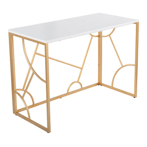 English Elm Constellation Sleek Contemporary Desk with Gold Metal Frame and Wood Top — Modern Home Office Statement White B116135761