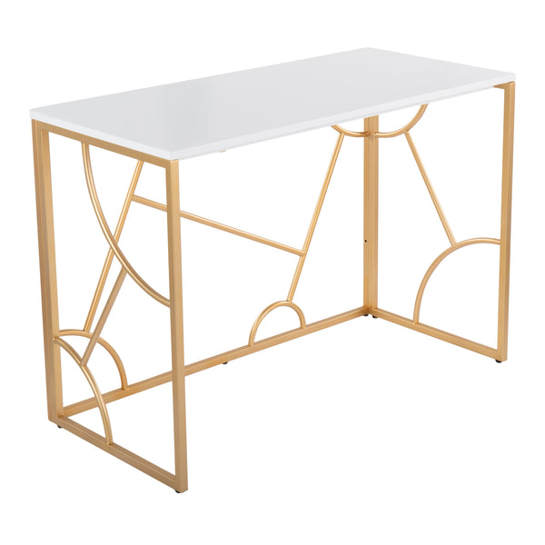 English Elm Constellation Sleek Contemporary Desk with Gold Metal Frame and Wood Top — Modern Home Office Statement White B116135761