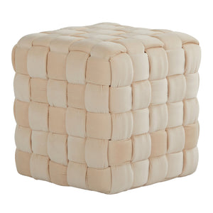 English Elm Square Braided 16" Ottoman by LumiSource – Plush Velvet Upholstery, Foam Padding, Stylish Accent Seat Cream B116135824