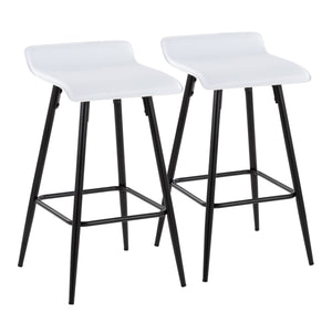 English Elm Ale 26" Contemporary Counter Stool Set of 2 in White Faux Leather, Black Steel Frame, Low Back Comfort B116135548