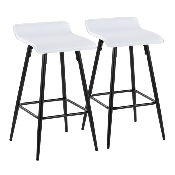 English Elm Ale 26" Contemporary Counter Stool Set of 2 in White Faux Leather, Black Steel Frame, Low Back Comfort B116135548