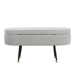 English Elm Harvey Contemporary Storage Bench Gray Fabric with Flip-Top, Gold Accent & Black Tapered Legs, 41" B116135828