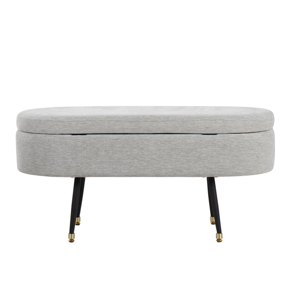 English Elm Harvey Contemporary Storage Bench Gray Fabric with Flip-Top, Gold Accent & Black Tapered Legs, 41" B116135828