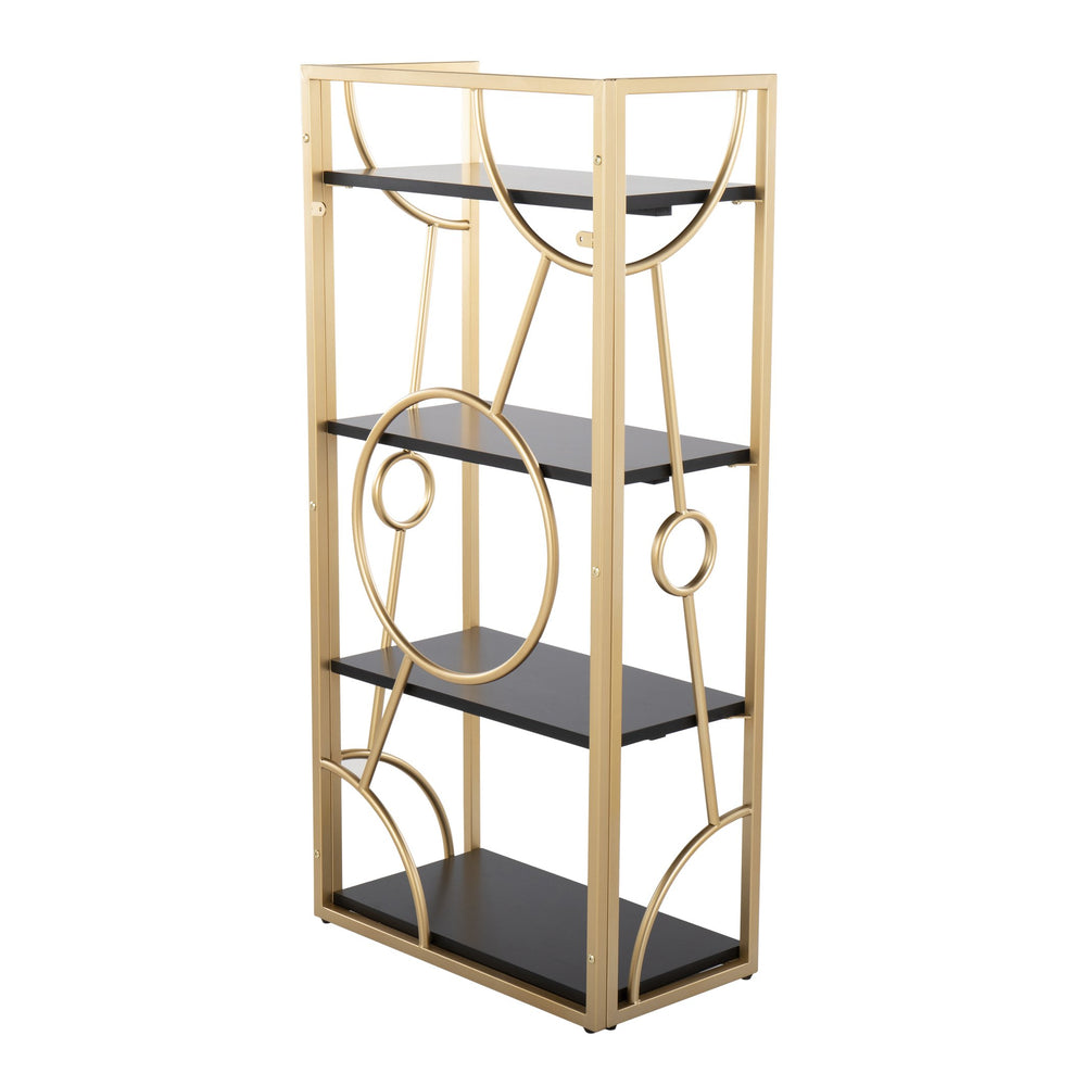 English Elm Constellation Gold Metal and Wood Bookcase — Contemporary Four Open Shelves, Sturdy MDF Frame, 26H Black B116135715