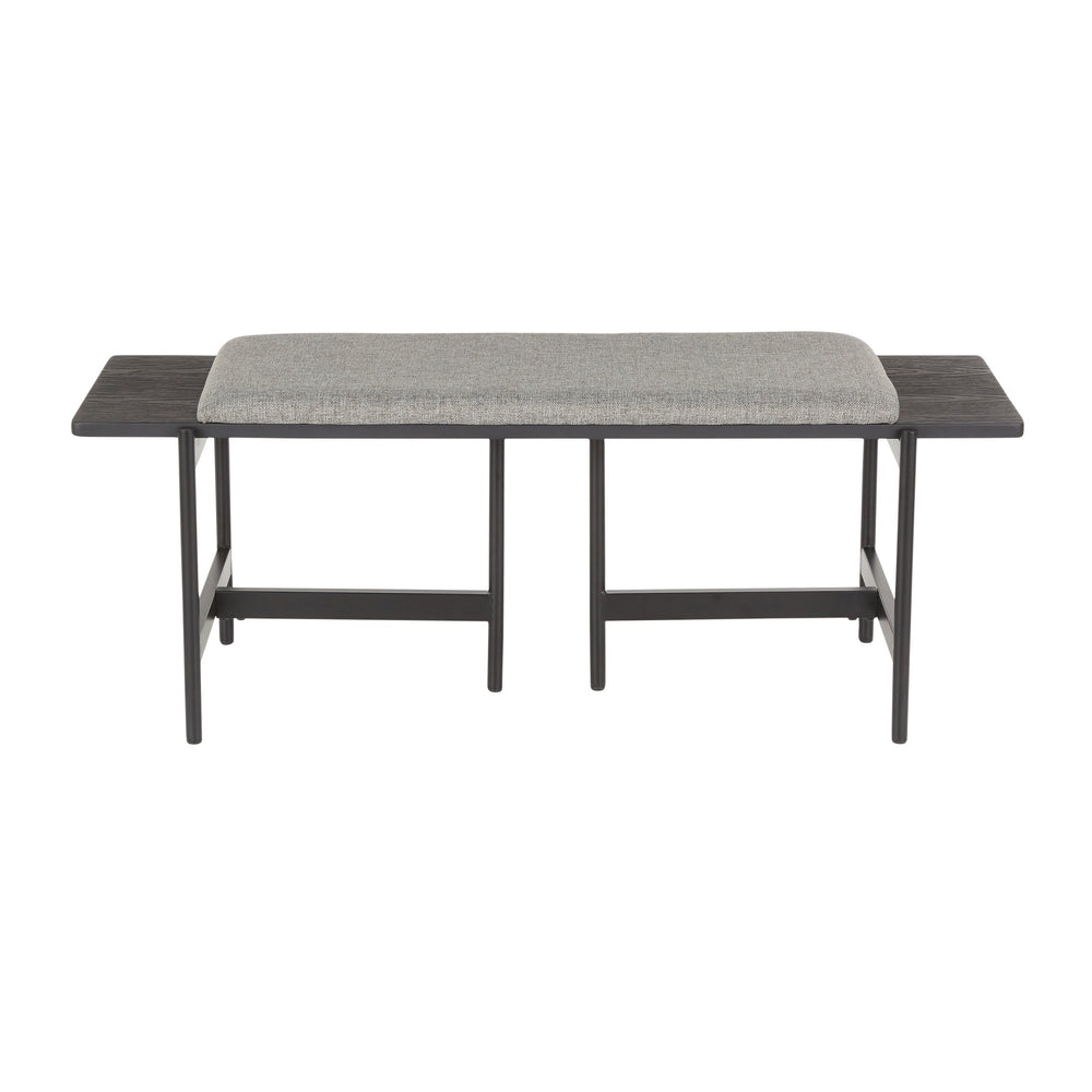 English Elm Chloe Modern Two-Seat Bench in Grey Fabric with Black Metal Frame & Distressed Wood Accents by LumiSource B116135592
