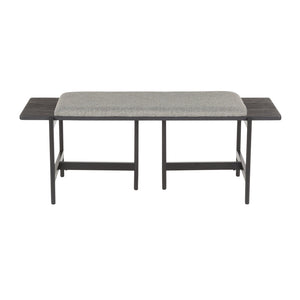 English Elm Chloe Modern Two-Seat Bench in Grey Fabric with Black Metal Frame & Distressed Wood Accents by LumiSource B116135592