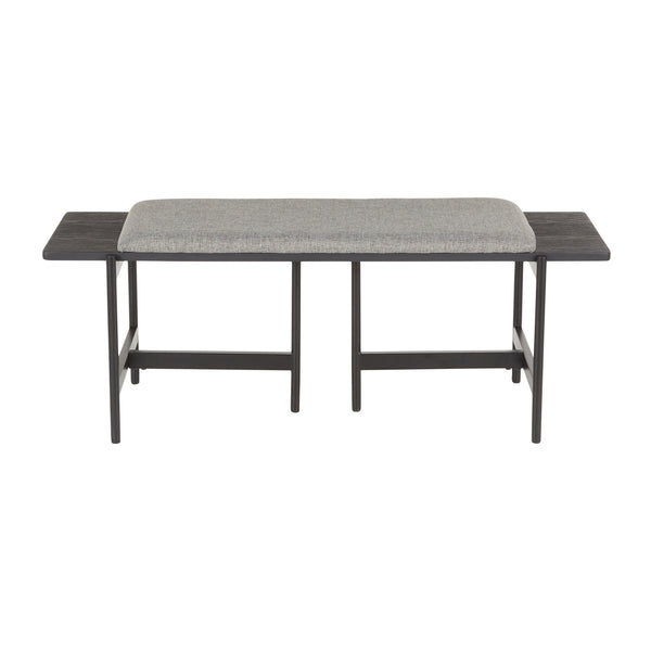 English Elm Chloe Modern Two-Seat Bench in Grey Fabric with Black Metal Frame & Distressed Wood Accents by LumiSource B116135592