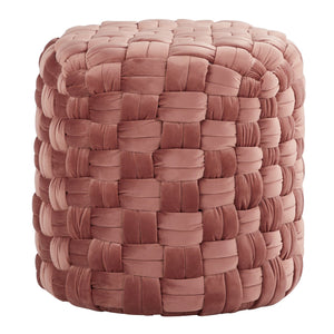 English Elm Braided Round Ottoman In Blush Pink Velvet - Chic Accent Furniture For Modern Living Spaces B116135818