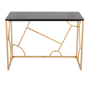 English Elm Constellation Sleek Contemporary Desk with Gold Metal Frame and Wood Top — Modern Home Office Statement Black B116135760