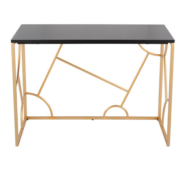 English Elm Constellation Sleek Contemporary Desk with Gold Metal Frame and Wood Top — Modern Home Office Statement Black B116135760