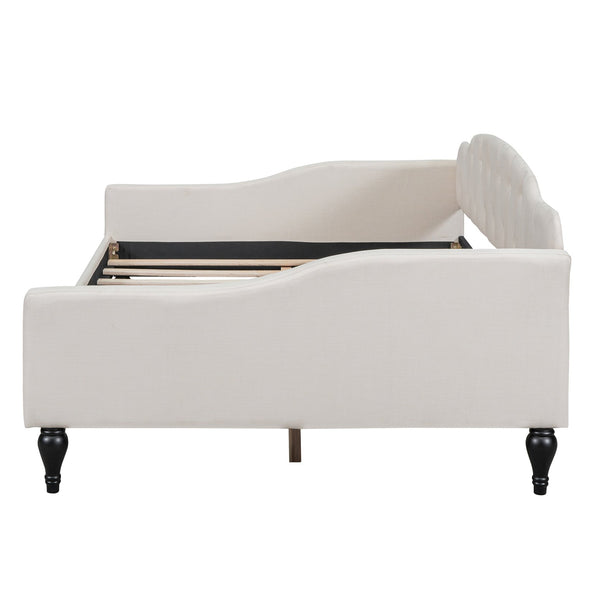 English Elm Full Full Size Upholstered Tufted Daybed in Beige Linen with Wingback Silhouette, Foam-Padded Glam GX001325AAA