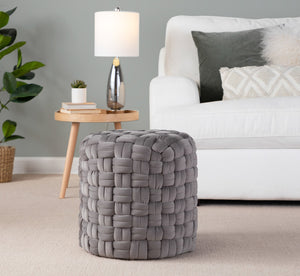 English Elm Braided Round Ottoman In Dark Grey Velvet - Modern Elegance, Multi-Purpose Comfort For Any Room B116135816