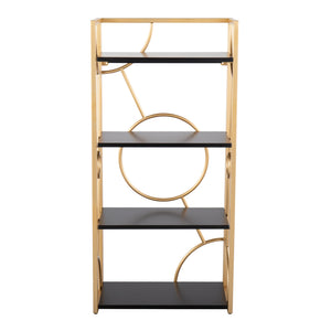 English Elm Constellation Gold Metal and Wood Bookcase — Contemporary Four Open Shelves, Sturdy MDF Frame, 26H Black B116135715